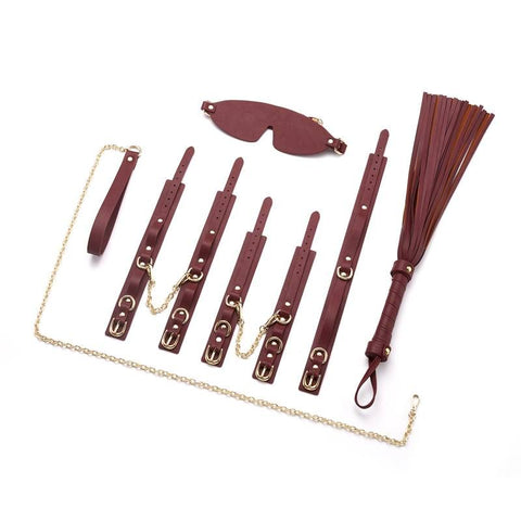 Deluxe 8-Piece Bondage Play Kit (Burgundy Gold) – BDSM Restraint Set > Bondage Gear > Bondage Kits