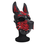 Bold Red Leopard Print Dog Hood Adjustable Fit Leather BDSM Gear Red > Bondage Gear > Masks