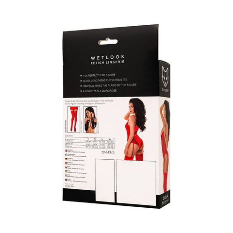 Glossy Doja (Red) – Elegant Wetlook Spandex Lingerie Bodysuit With Garter Straps Bodystocking
