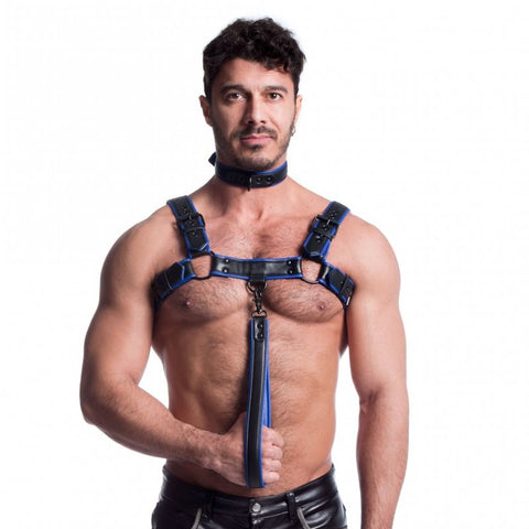 Vegan Bulldog Harness (Black and Blue) – Luxury Ethical Harness > Clothes > Mens Harnesses