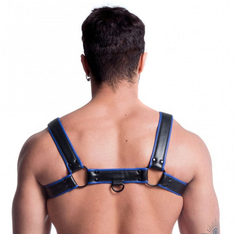 Vegan Bulldog Harness (Black and Blue) – Luxury Ethical Harness > Clothes > Mens Harnesses