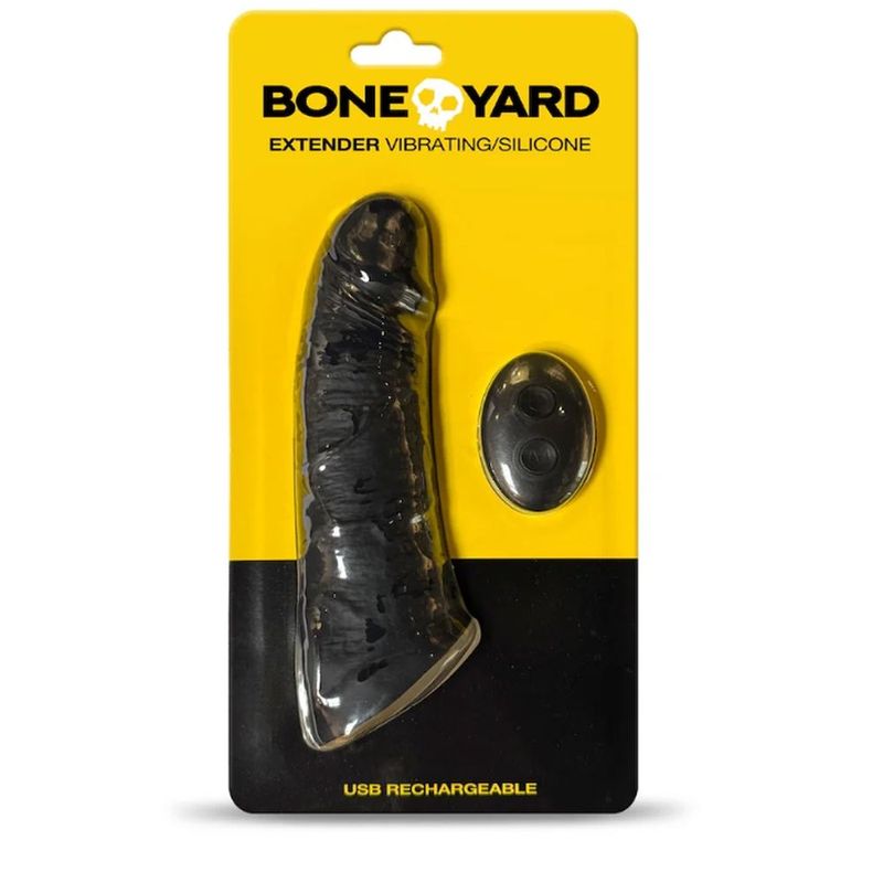Boneyard Vibrating Silicone Remote Control Extender USB Rechargeable 9 Modes – Silicone Vibrating Extender Black > Sex Toys For Men > Penis Sleeves