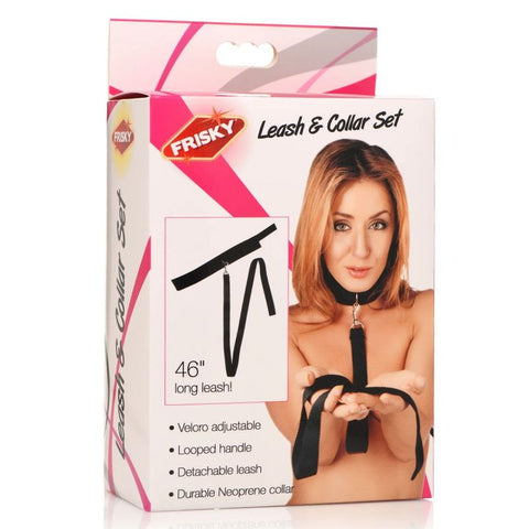Neoprene Black Collar and Leash Set for BDSM Play Black Collar