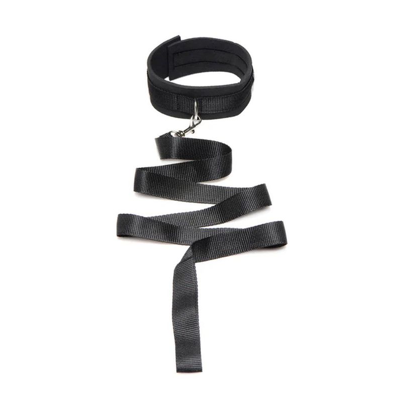Neoprene Black Collar and Leash Set for BDSM Play Collar