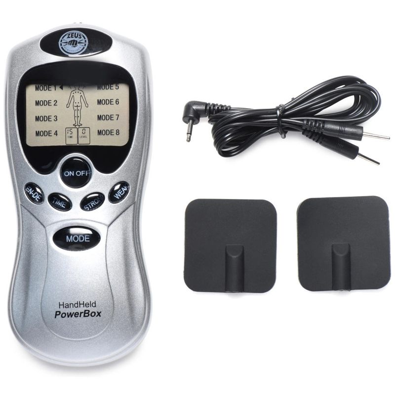 Zeus Handheld Power Box with Black Silicone Pads – Portable 8 Mode Electro Stimulation Unit E-STIM TOYS