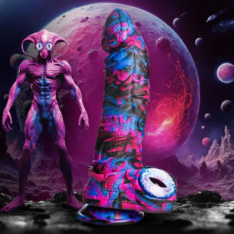 Alienoid Silicone Dildo (Red Purple Blue with Glitter) – Unique 6.7 Inch Dildo > Dildos > Fantasy