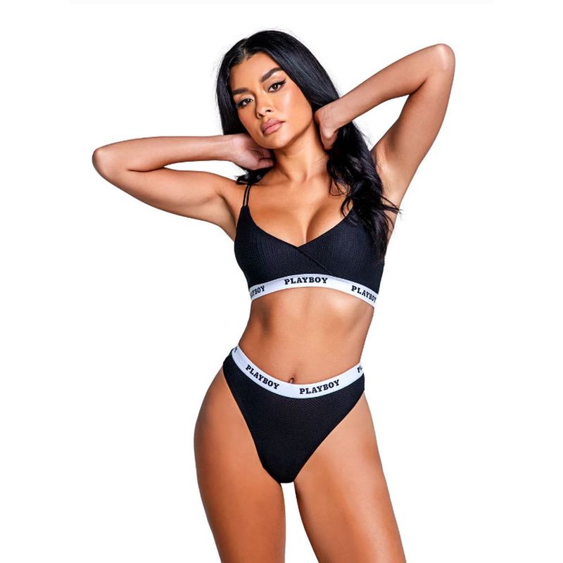 Playboy Lifestyle Bunny (Black) – Athletic Mesh 2-Piece Lingerie Set > Clothes > Bra Sets