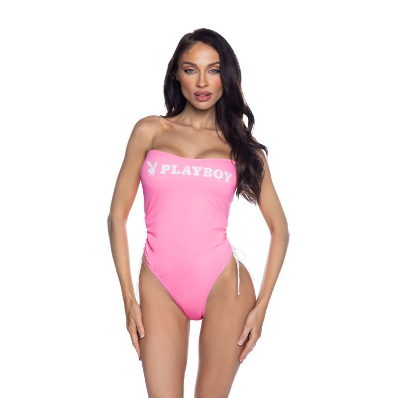 Playboy Pink One-Piece Swimsuit with Ruched Side Ties and Removable Straps Pink Small > Clothes > Womens > Swimwear Main image