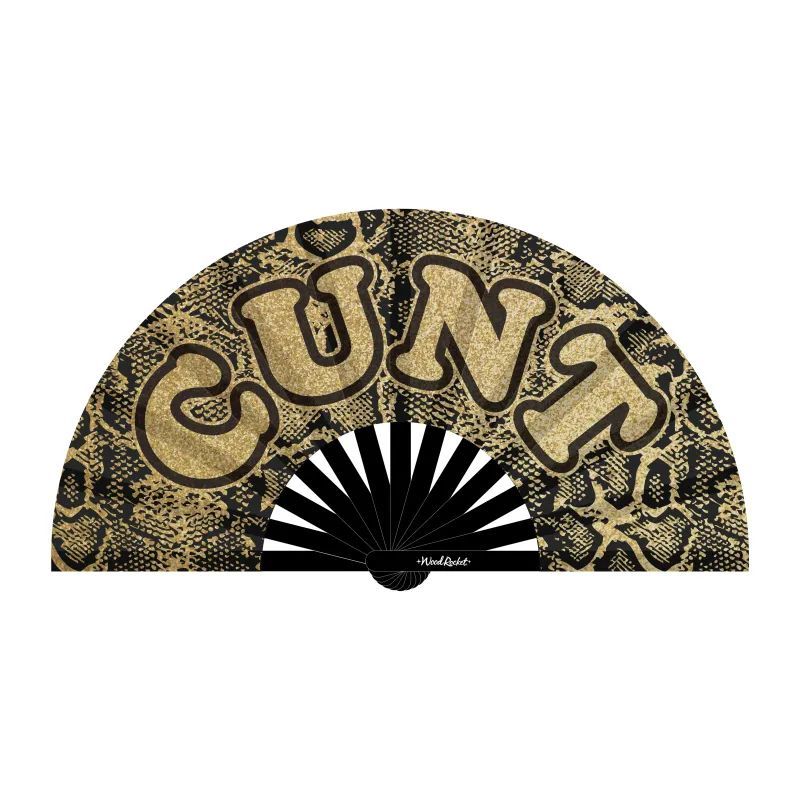 Cunt Large Folding Hand Fan (Glittery Gold) – Glossy Bamboo and Satin Hand Fan Snake Skin > Clothes > Accessories