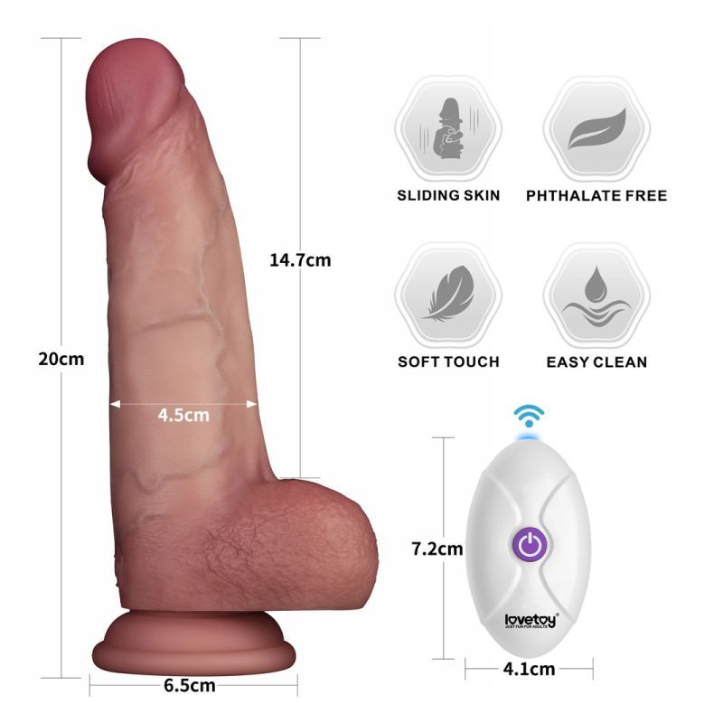 Sliding Skin Pro II Silicone Dong 8 Inch – Wireless Remote-Controlled Vibrating Dong Dongs Realistic