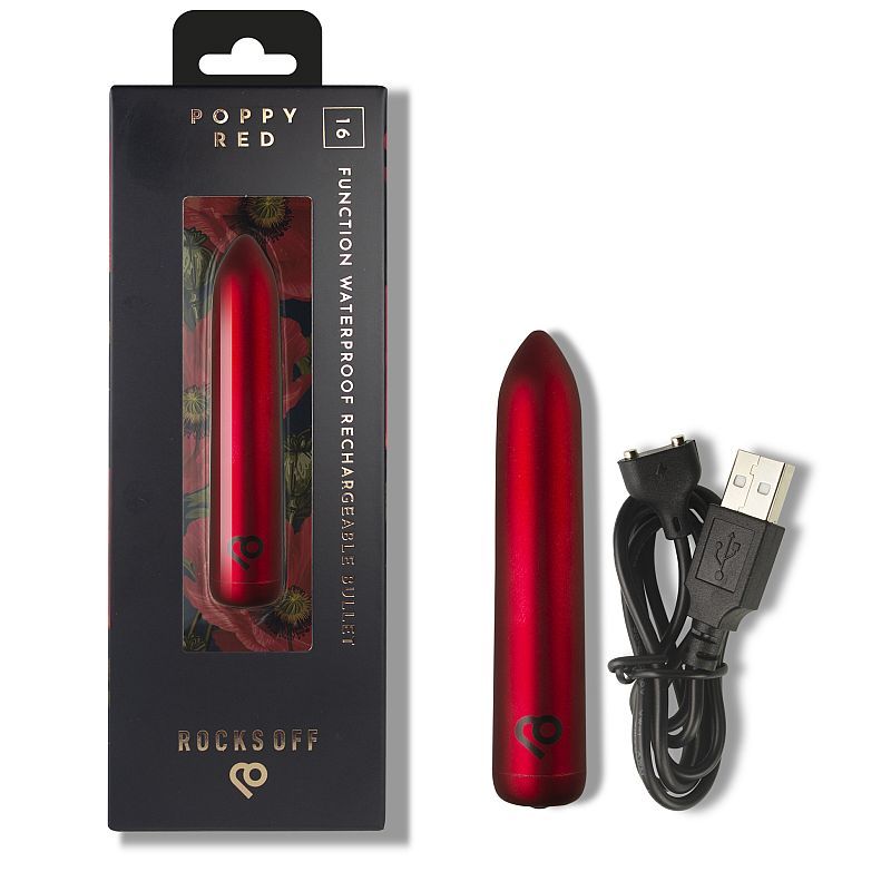Poppy Red Rechargeable Bullet (Red) – Rechargeable Bullet Vibrator with 16 Vibration Modes BULLETS