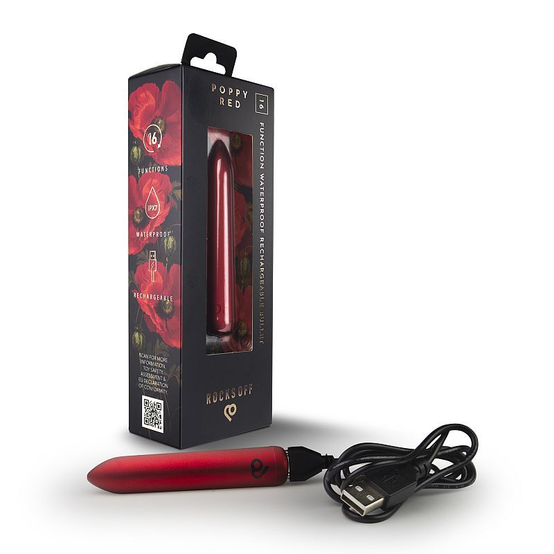 Poppy Red Rechargeable Bullet (Red) – Rechargeable Bullet Vibrator with 16 Vibration Modes BULLETS