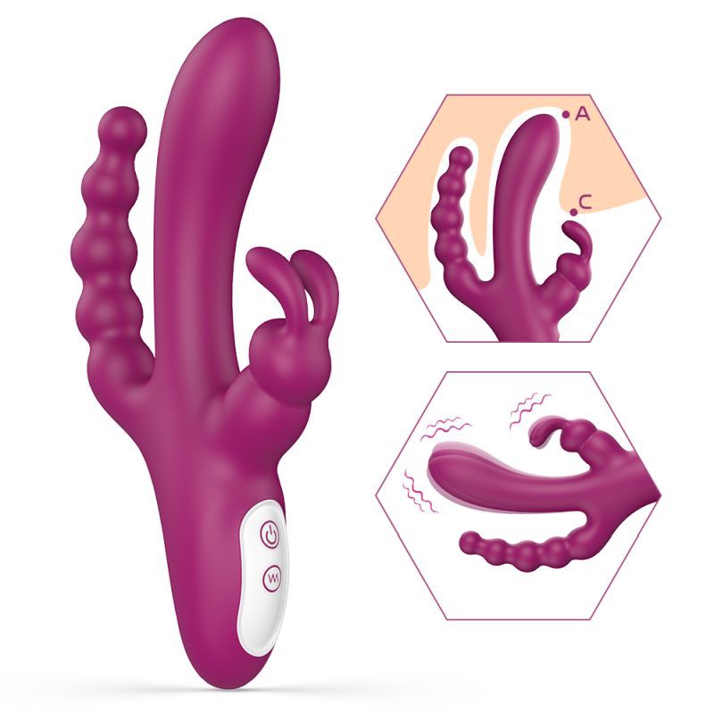 Joker Triple Ecstasy (Pink) – Luxury 8.5 Inch Silicone Triple Stimulation Vibrator with 9 Vibration Modes Purple > Vibrators > Ladies > Rabbit Multi Main image