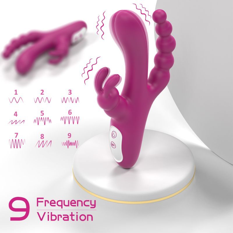 Joker Triple Ecstasy (Pink) – Luxury 8.5 Inch Silicone Triple Stimulation Vibrator with 9 Vibration Modes Secondary image