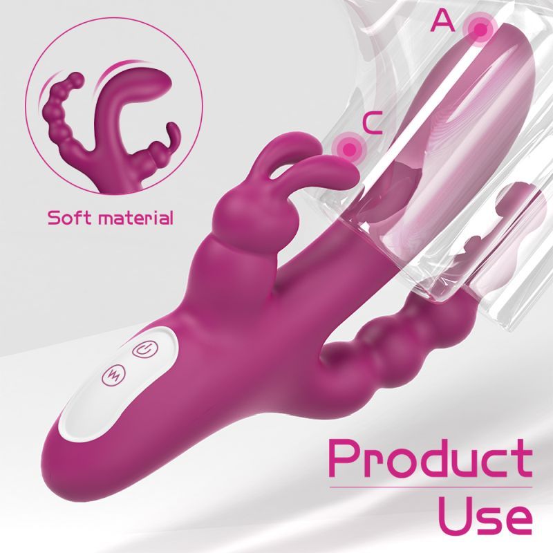 Joker Triple Ecstasy (Pink) – Luxury 8.5 Inch Silicone Triple Stimulation Vibrator with 9 Vibration Modes > Vibrators > Ladies > Rabbit Multi