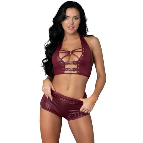 Thalia Burgundy Tease Two Piece Set Lingerie Sets