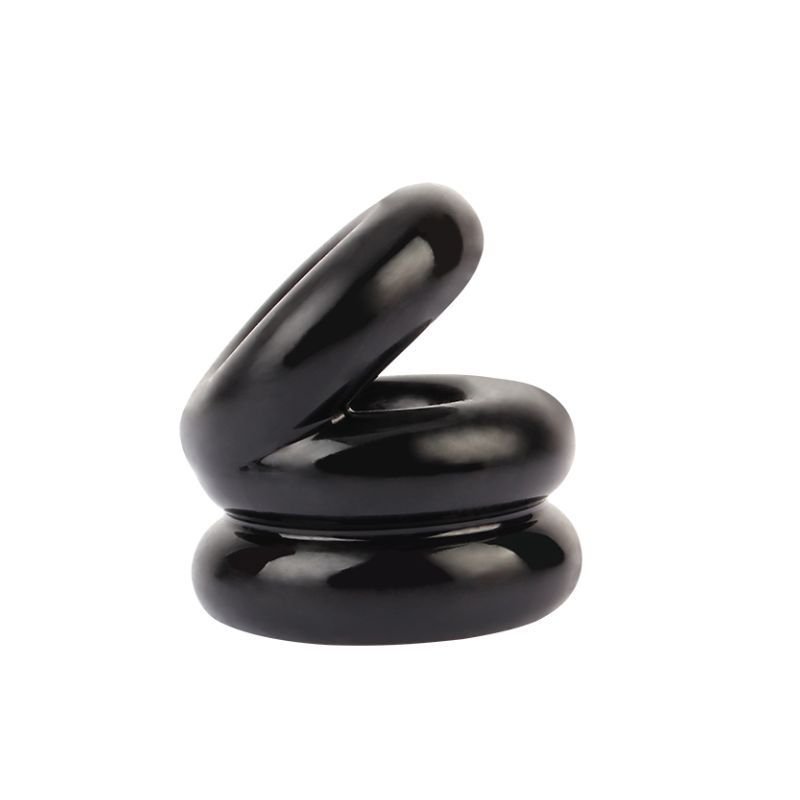 Stacked Dual Pleasure Ring (Black) – Double Loop Cock Ring Black One Size > Cock Ring > Sling