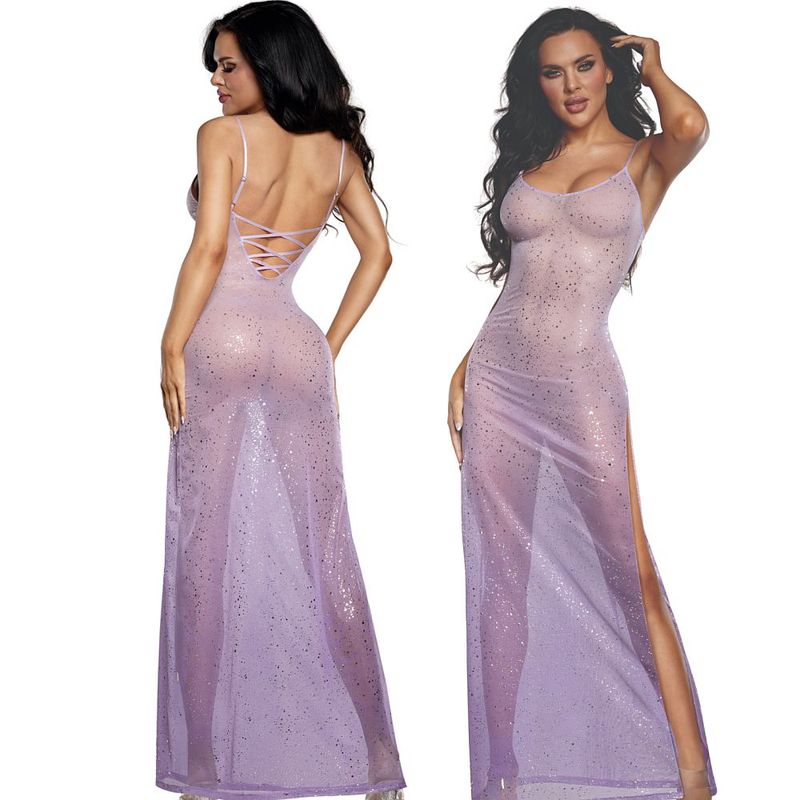 DreamGirl Ombre Glitter Mesh Gown Lilac – Luxury Mesh Lingerie Gown Lilac Large Extra Large > Clothes > Dresses and Chemises Main image