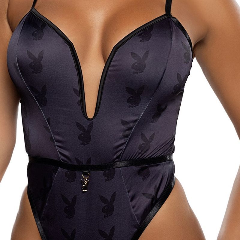 Playboy Blackout Bunny Romper (Navy Blue) – Satin Lingerie > Clothes > Bodies and Playsuits