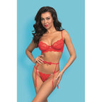 Cherry Kiss 3 Pc Garter Set (Red) – Lace Lingerie Set Red Large Extra Large > Clothes > Lingerie Sets