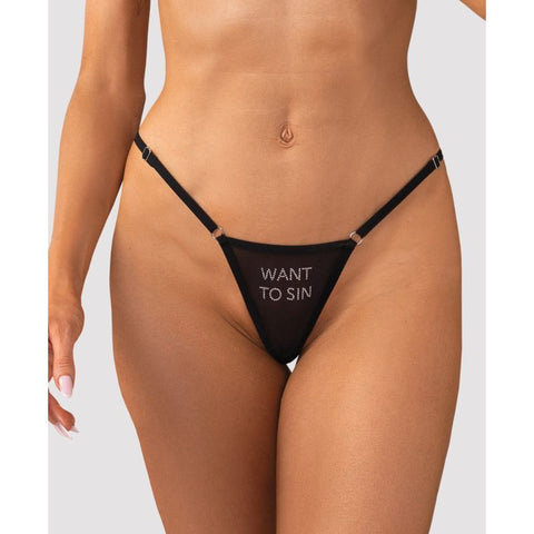 Want To Sin (Black) – Sheer Mesh Women’s Thong Lingerie Black Small Medium > Clothes > Panties