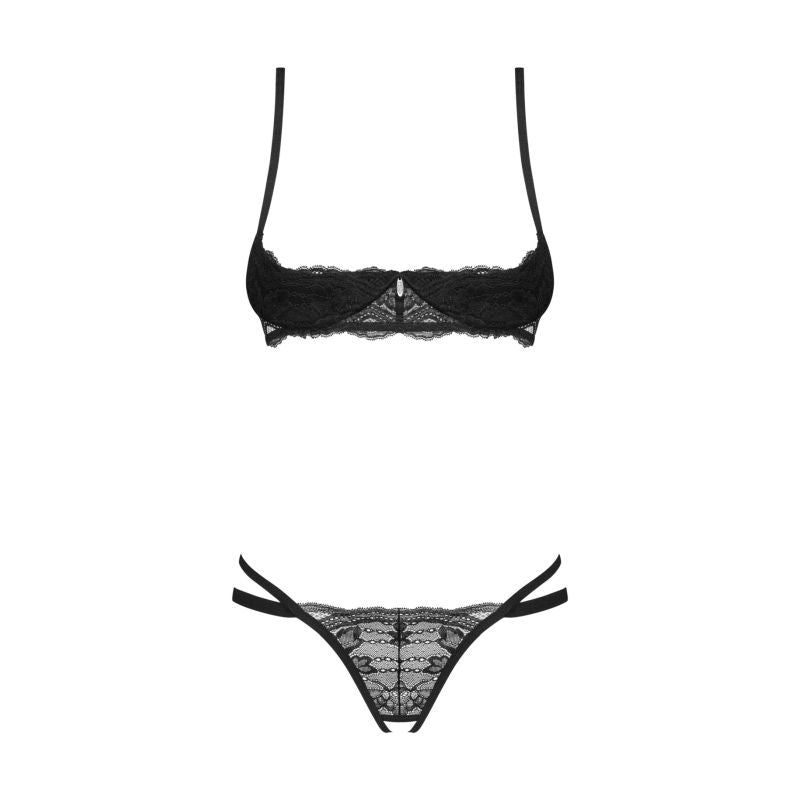 Nutris 2 Piece Crotchless Bra and Panty Set (Black Lace) – Lingerie > Clothes > Bra Sets