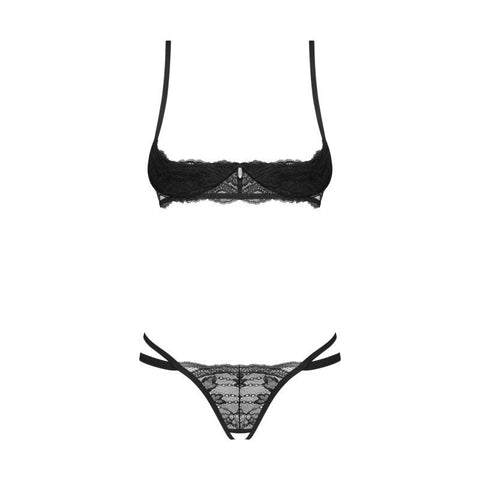 Nutris 2 Piece Crotchless Bra and Panty Set (Black Lace) – Lingerie > Clothes > Bra Sets