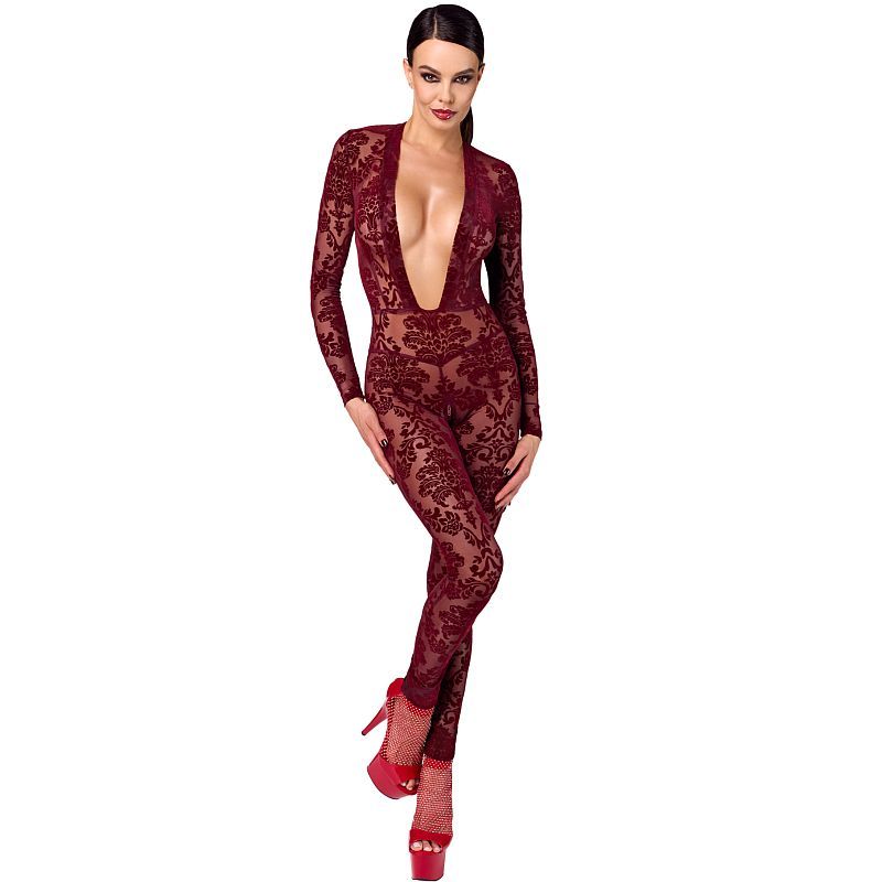 Kink Royal V Neck – Elastic Sheer Flocked Mesh Catsuit > Clothes > Bodies and Playsuits Main image