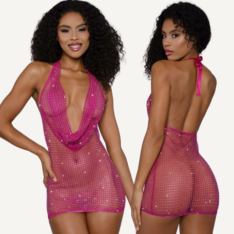 DreamGirl Rhinestone Cowl Neck Mini Dress Pink Pink Large Extra Large > Clothes > Dresses and Chemises