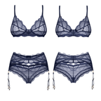 Lace Mesh Underwire Bra Panty Garter Set – 3 Piece Adjustable Straps > Clothes > Lingerie Sets