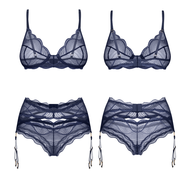 Lace Mesh Underwire Bra Panty Garter Set – 3 Piece Adjustable Straps > Clothes > Lingerie Sets