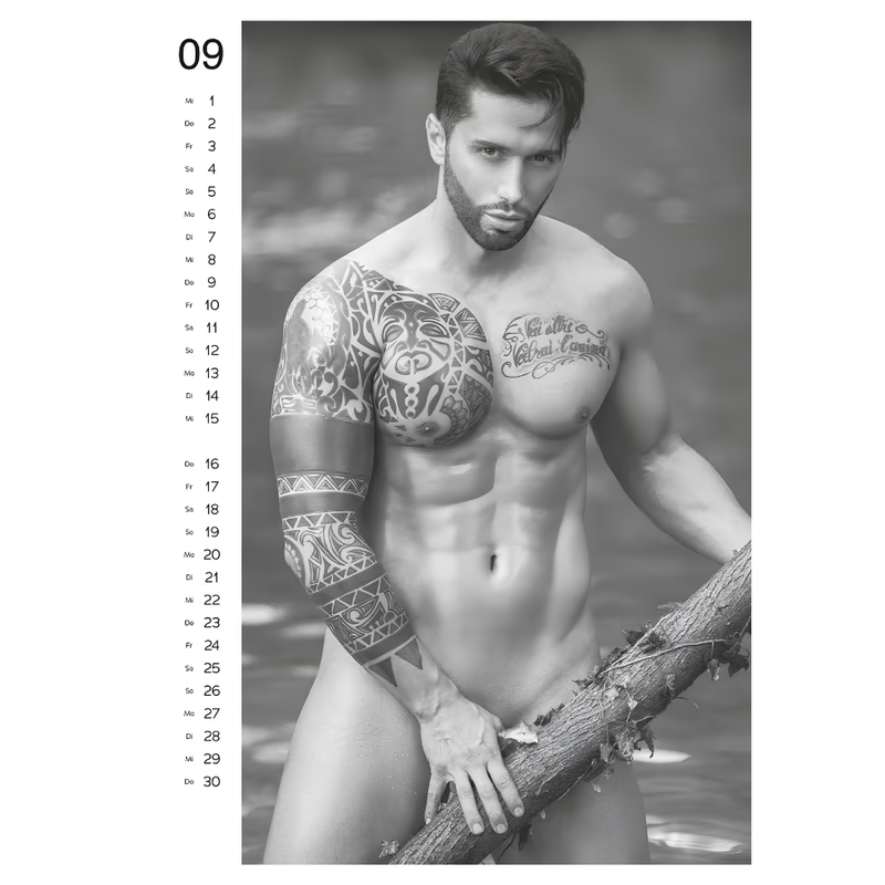 A3 Format Black And White Male Photography Wall Calendar 2027 Secondary image