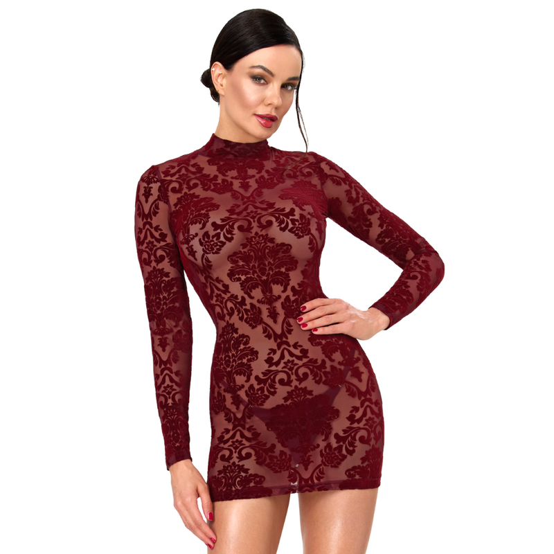 Noir Masquerade Open Back Mini Dress – Burgundy Flocked Tulle Burgundy Extra Small > Clothes > Dresses and Chemises Main image