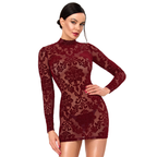 Noir Masquerade Open Back Mini Dress – Burgundy Flocked Tulle Burgundy Extra Small > Clothes > Dresses and Chemises