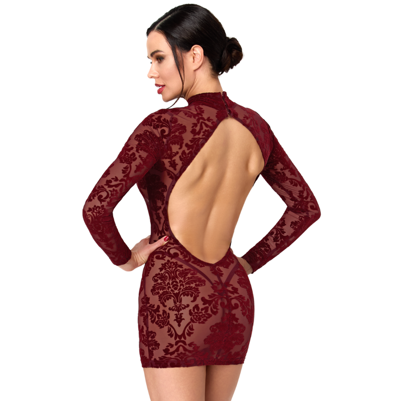 Noir Masquerade Open Back Mini Dress – Burgundy Flocked Tulle > Clothes > Dresses and Chemises