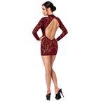 Noir Masquerade Open Back Mini Dress – Burgundy Flocked Tulle > Clothes > Dresses and Chemises