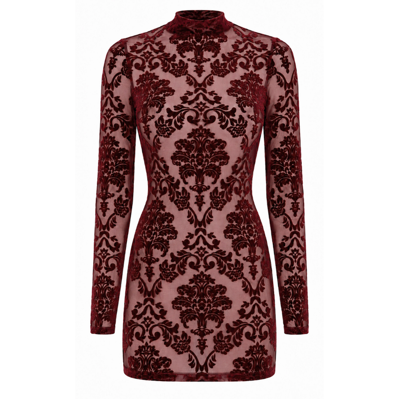 Noir Masquerade Open Back Mini Dress – Burgundy Flocked Tulle > Clothes > Dresses and Chemises