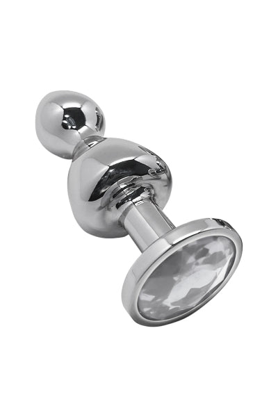 Wooomy Lollypop Double Ball Metal Plug White Medium (9.4 cm) > Anal Range > Jewel Butt Plugs