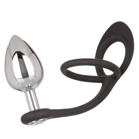 Star Fucker XL Teardrop Plug Black Silicone and Silver Metal Dual Enhancer with Sparkling Gem Accent > Anal Range > Prostate Plugs