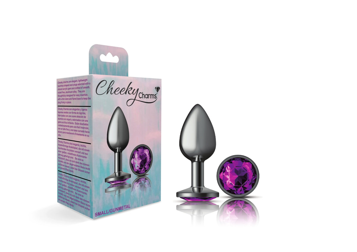 Cheeky Charms Round Jewel Butt Plug – Gunmetal or Silver, Metal Anal Plug with Gem (Small, Medium, Large) > Anal Range > Jewel Butt Plugs