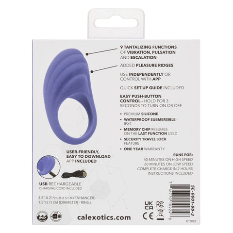 CalExotics Connect Couples Ring Blue Silicone App Controlled Waterproof Size Medium Cock Rings Vibrating