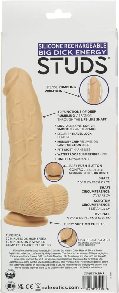 Big Dick Energy Studs – 7.5" Rechargeable Silicone Hands-Free Vibrator > Vibrators > Realistic Vibrators