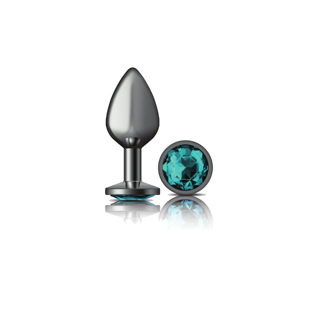 Cheeky Charms Round Jewel Butt Plug – Gunmetal or Silver, Metal Anal Plug with Gem (Small, Medium, Large) Gunmetal Teal Jewel Medium > Anal Range > Jewel Butt Plugs