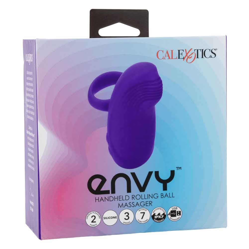Envy™ Handheld Rolling Ball Massager Purple Silicone Waterproof with 3 Speeds and 7 Functions, USB Rechargeable, 60 to 100 Minutes Runtime Finger Stimulator