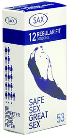Sax Condoms Regular – 53mm Nominal Width Latex Condoms Pack of 12 > Essentials > Condoms