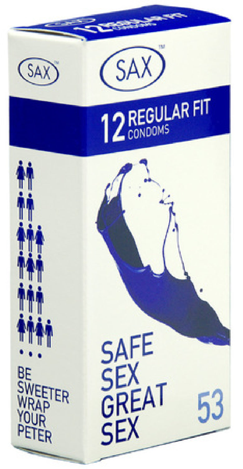 Sax Condoms Regular – 53mm Nominal Width Latex Condoms Pack of 12 > Essentials > Condoms