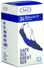 Sax Condoms Regular – Pack of 24 Strong Sensitive 53mm Latex Condoms > Essentials > Condoms