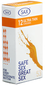 Sax Condoms Regular – Ultra Thin 53mm Nominal Width Latex Condoms Pack of 12 > Essentials > Condoms