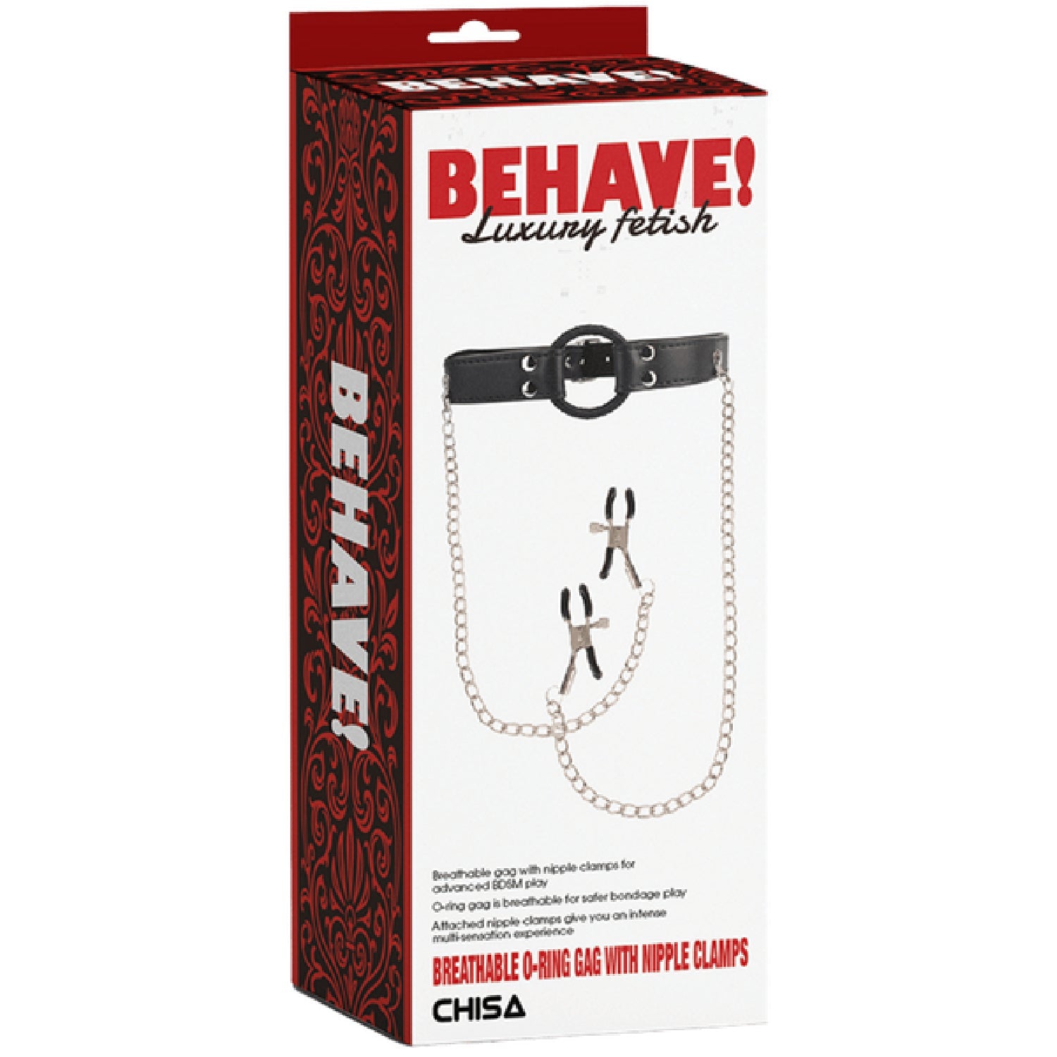 Breathable O-Ring Gag with Nipple Clamps – BDSM Accessory Secondary image