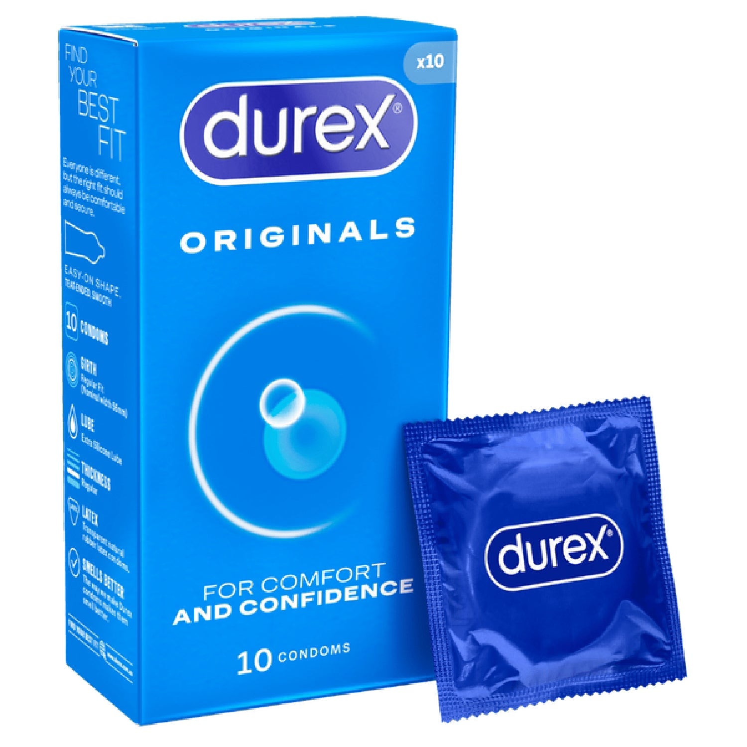 Durex Originals Easy-On Shaped Condoms – Comfortable Lubricated Latex Condoms 10 Pack > Essentials > Condoms
